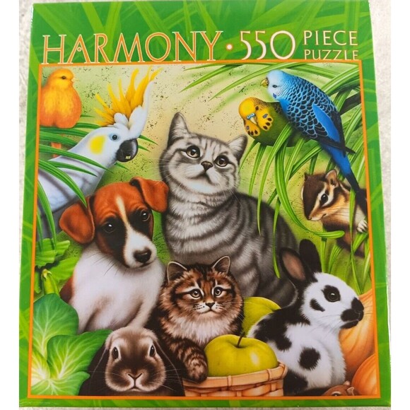 Birds Of A Feather 550 Piece Jigsaw Puzzle Cats Dog Bunny by Ceaco - Picture 1 of 3